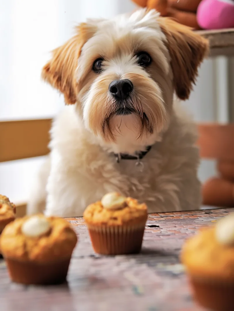 dog waiting to eat home made treats