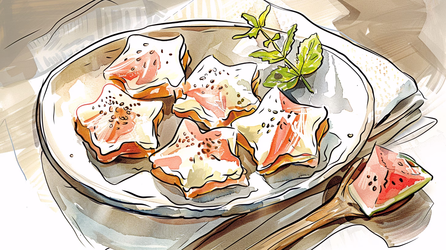 star shaped watermelon + yogurt treats on a white ceramic plate