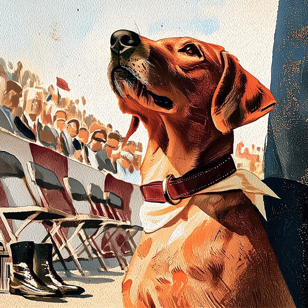 a loyal retriever standing inside texas a&m football stadium