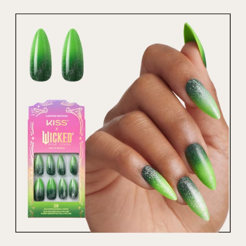 green set of glitter press on nails