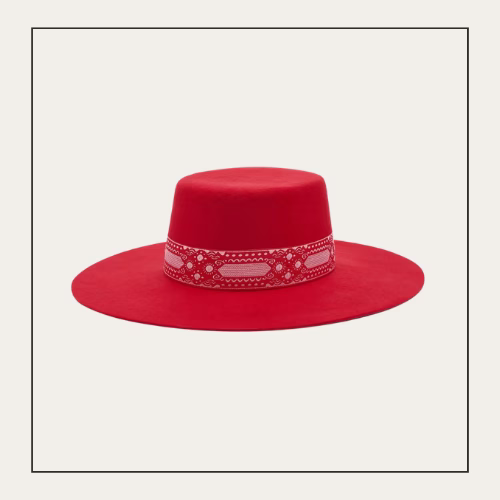 Red cowboy hat with white detailing