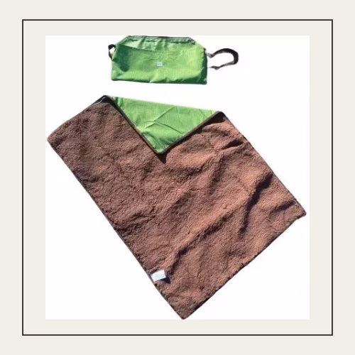 brown and green dog mat